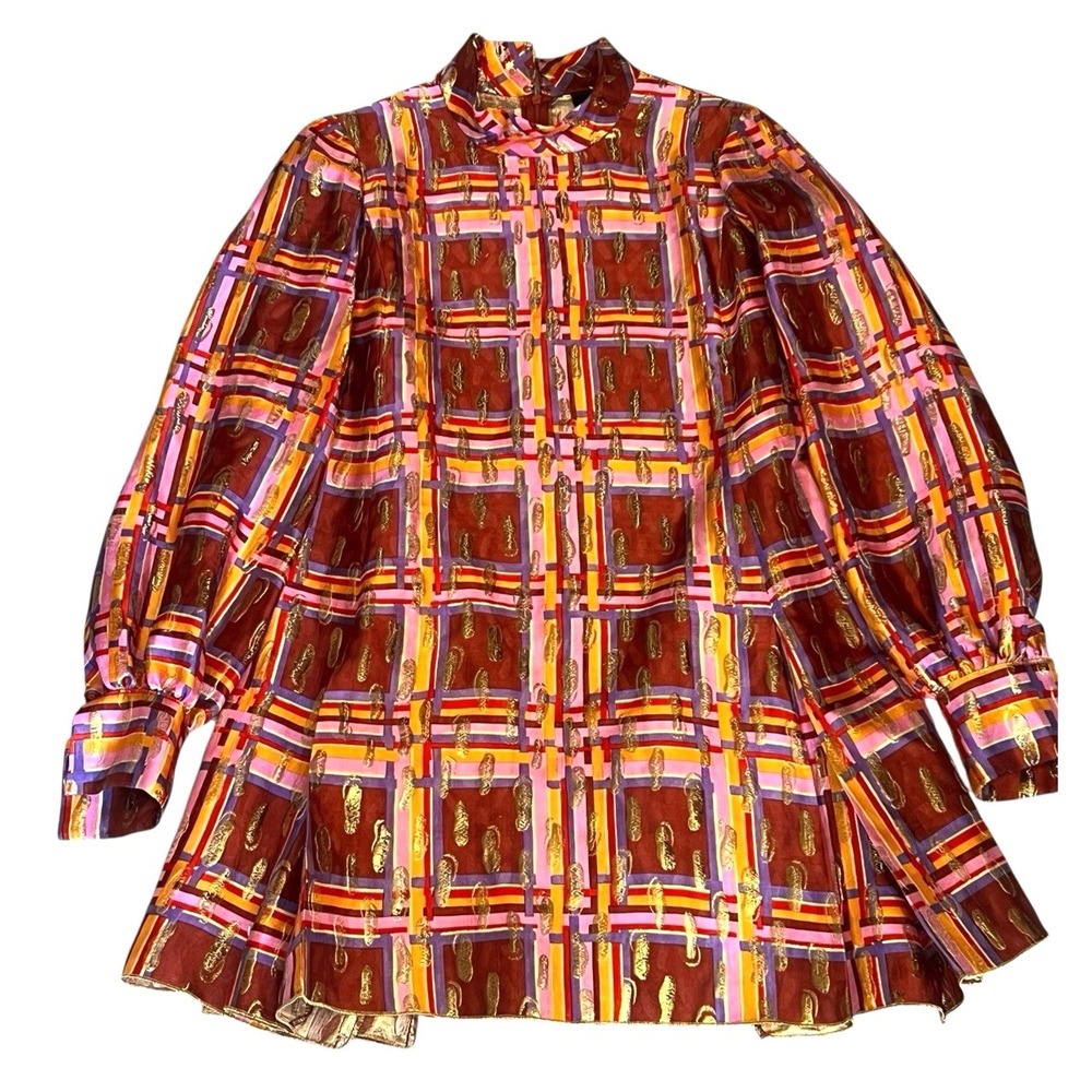 Anna Sui runway2016 metalic puff sleeve a line retro mini dress sz 2/M - Picture 1 of 8